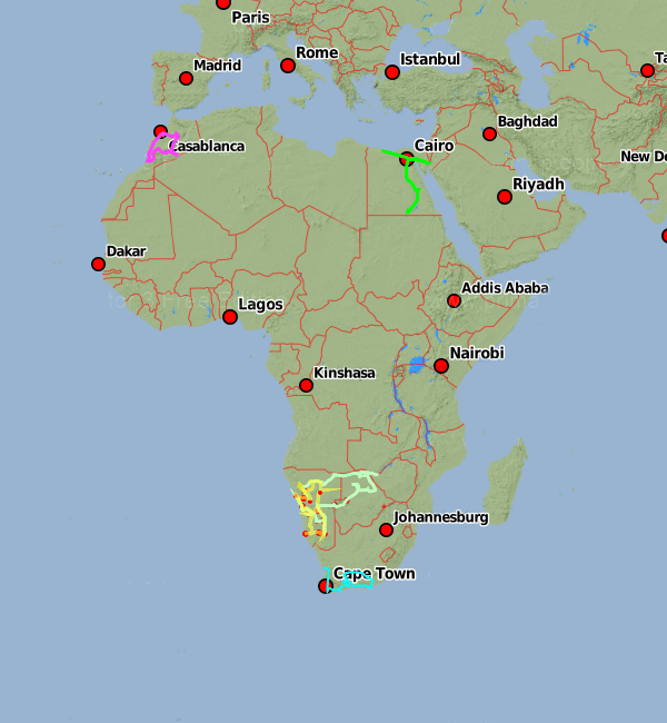 Afrika landkarte mit reiserouten